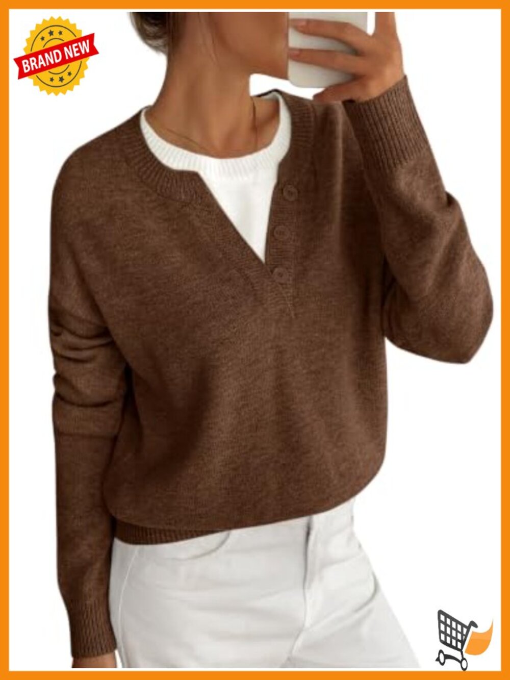 Women Long Sleeve Crew Neck 2 in 1 Knitted Oversized Pullover Sweater